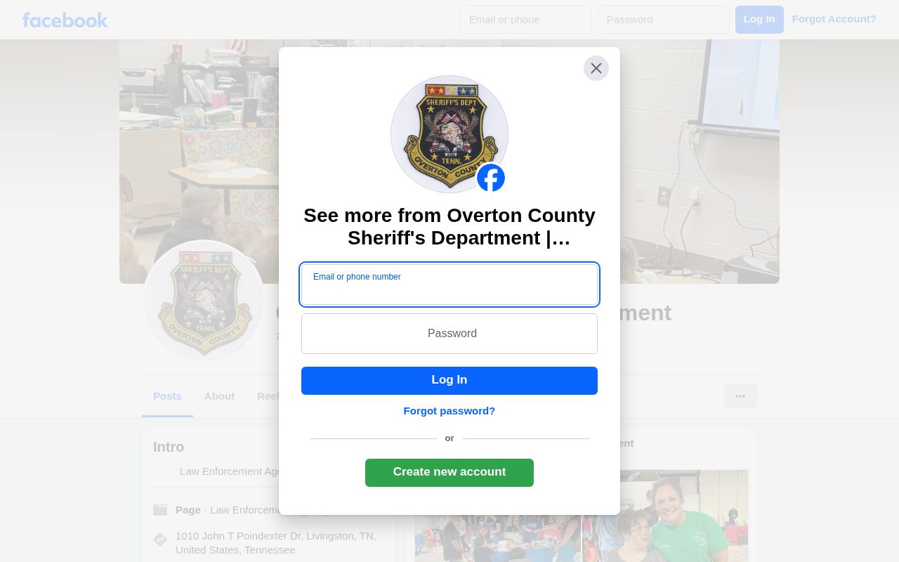 Officially linked Overton County Sheriff's Facebook page that may carry event-specific images