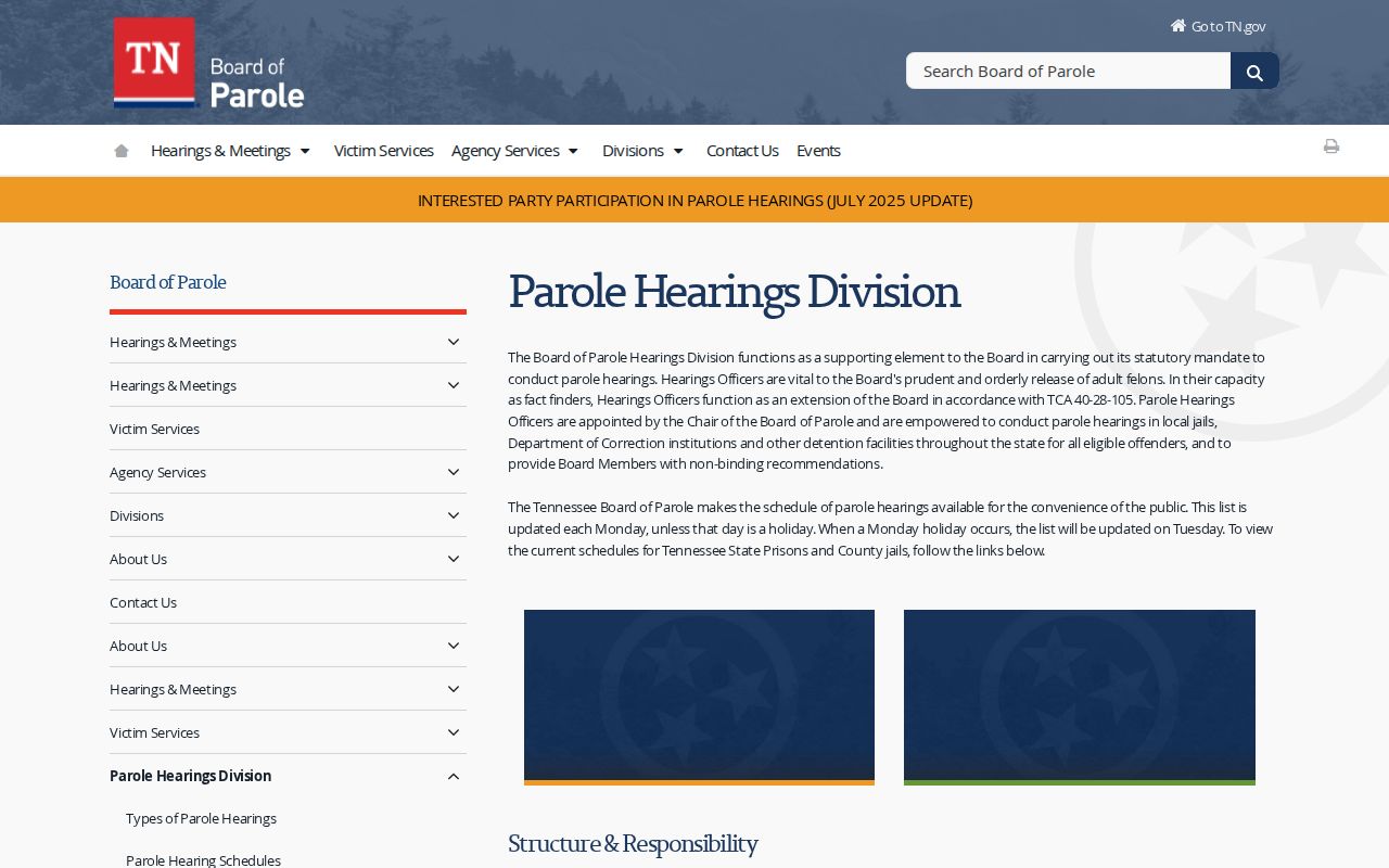 Overton County parole hearing schedule explanation from Tennessee Board of Parole
