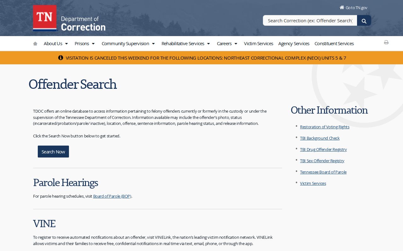 TDOC description of FOIL coverage for current and former Tennessee felony offenders